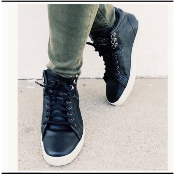 Rag & Bone Kent High Top Leather Sneakers  Size 37 US 7 Color Black New In Box - Picture 1 of 10